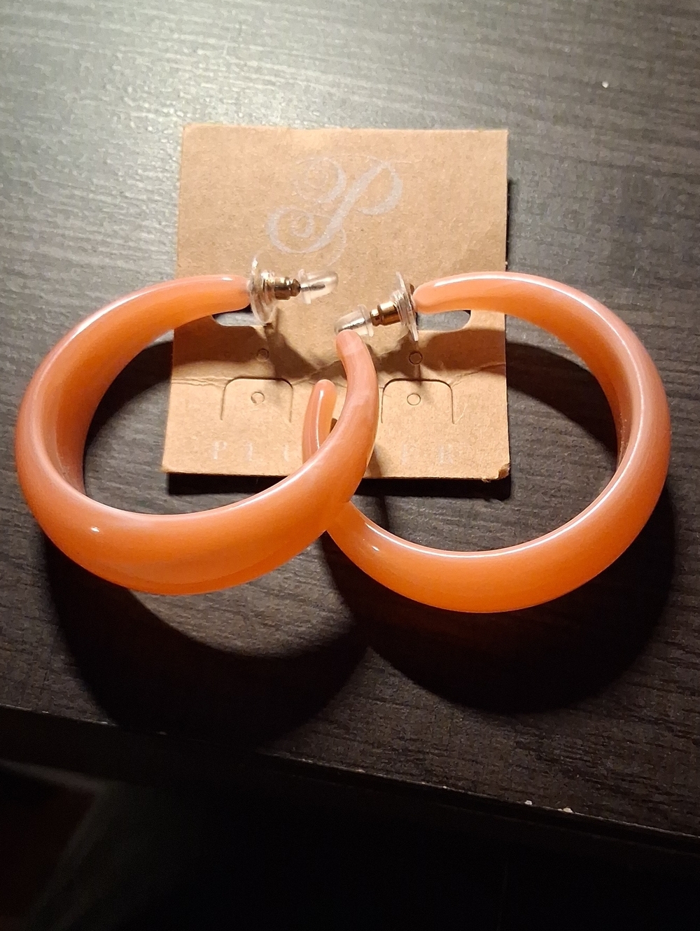 Source Unknown Peach Resin Hoop Earrings